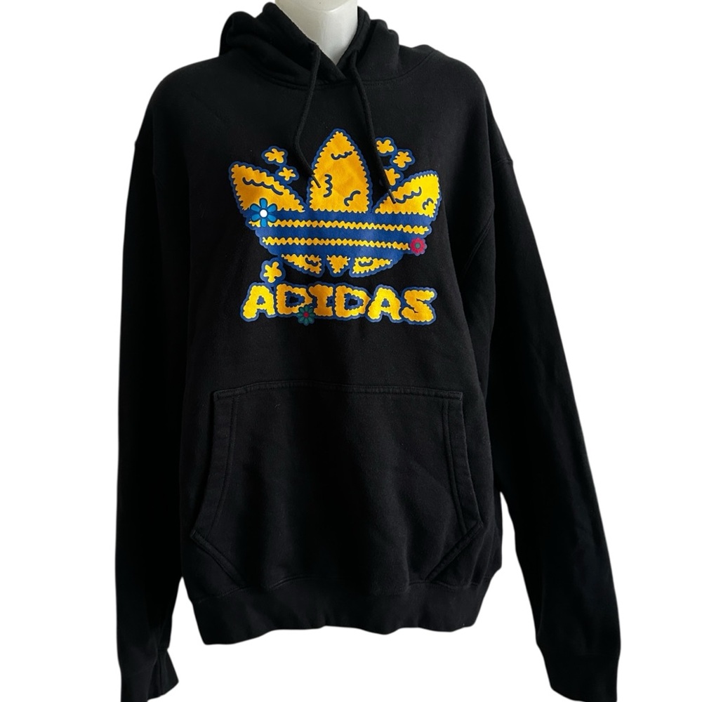 Adidas Originals Flower Puff Fleece Pullover Hoodie Yellow Black Men's Large
